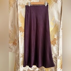 Babaton Plum A-Line Satin Midi Skirt